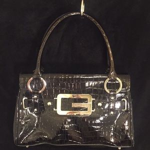 Black crocodile patent leather purse
